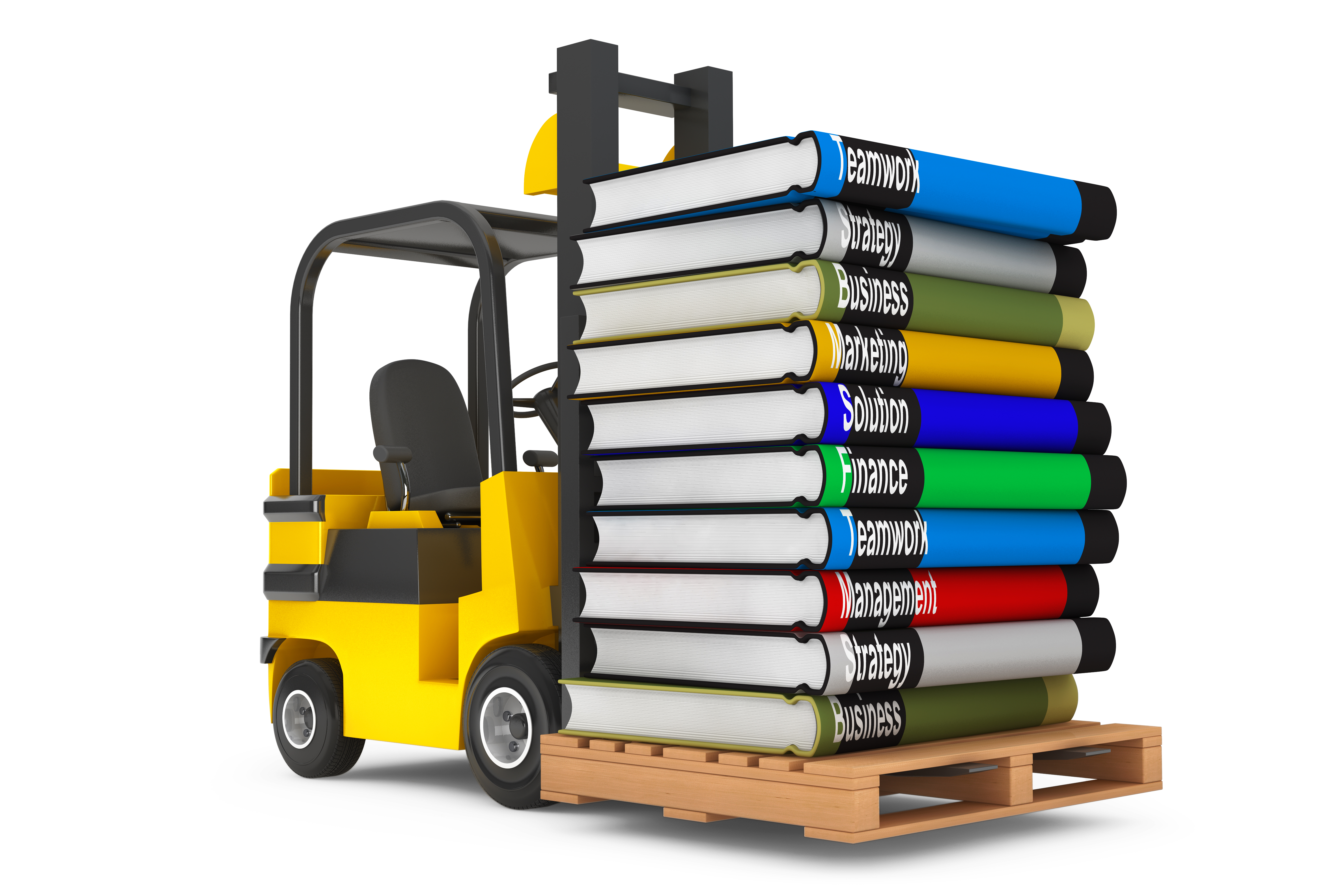 Forklift with Stack of Books on a white background